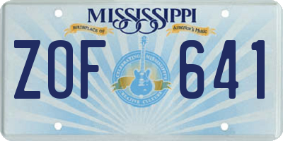 MS license plate ZOF641