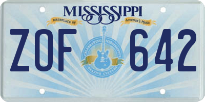 MS license plate ZOF642