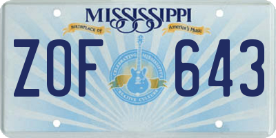 MS license plate ZOF643