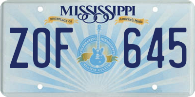MS license plate ZOF645