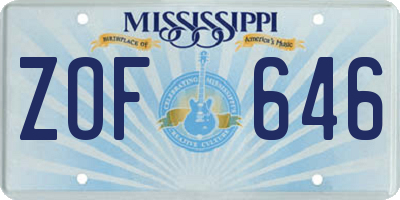 MS license plate ZOF646