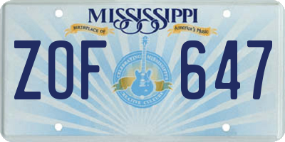 MS license plate ZOF647
