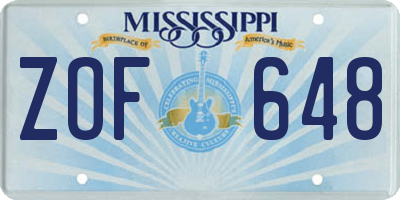 MS license plate ZOF648