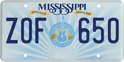 MS license plate ZOF650
