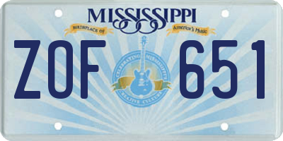 MS license plate ZOF651