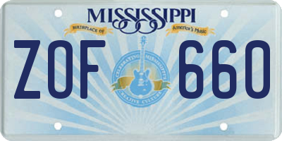 MS license plate ZOF660