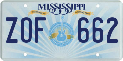 MS license plate ZOF662