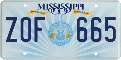 MS license plate ZOF665