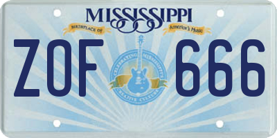 MS license plate ZOF666