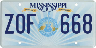 MS license plate ZOF668