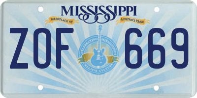 MS license plate ZOF669