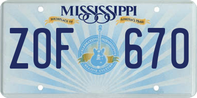 MS license plate ZOF670