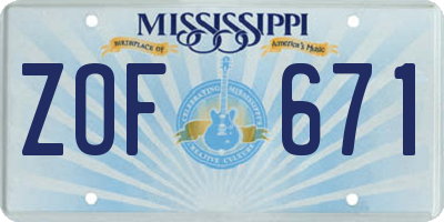 MS license plate ZOF671