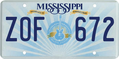 MS license plate ZOF672