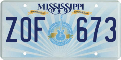 MS license plate ZOF673
