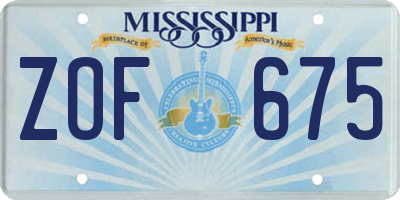 MS license plate ZOF675
