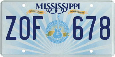 MS license plate ZOF678