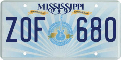 MS license plate ZOF680