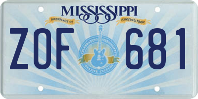 MS license plate ZOF681
