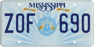 MS license plate ZOF690