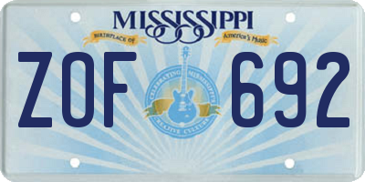 MS license plate ZOF692