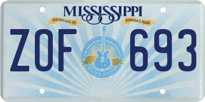 MS license plate ZOF693