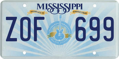 MS license plate ZOF699