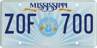 MS license plate ZOF700