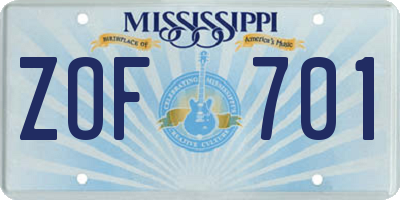 MS license plate ZOF701