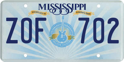 MS license plate ZOF702