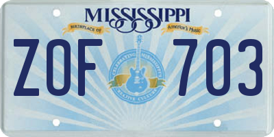 MS license plate ZOF703