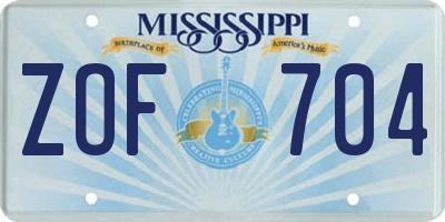 MS license plate ZOF704
