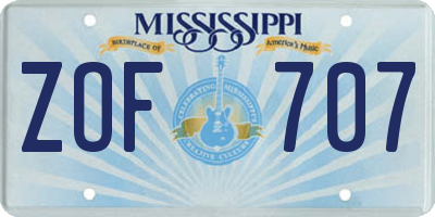 MS license plate ZOF707