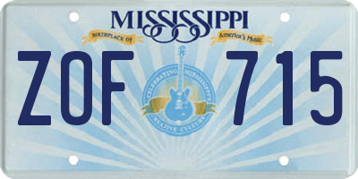 MS license plate ZOF715