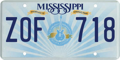 MS license plate ZOF718
