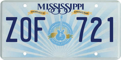 MS license plate ZOF721