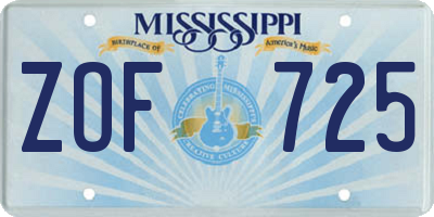 MS license plate ZOF725