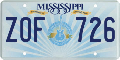 MS license plate ZOF726