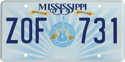 MS license plate ZOF731