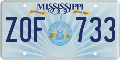 MS license plate ZOF733