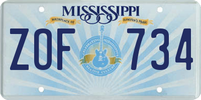 MS license plate ZOF734