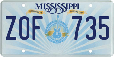 MS license plate ZOF735