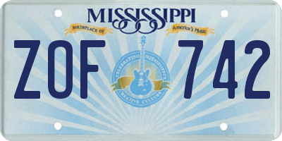 MS license plate ZOF742