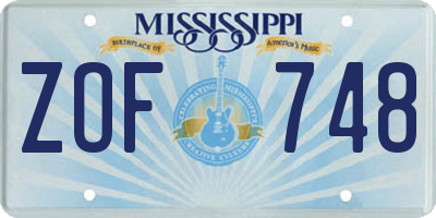 MS license plate ZOF748