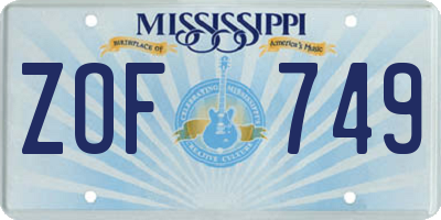 MS license plate ZOF749