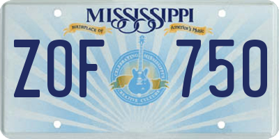 MS license plate ZOF750