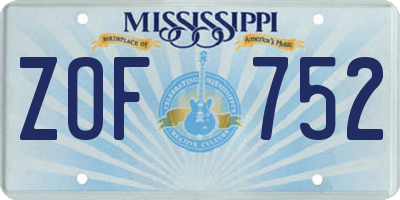MS license plate ZOF752
