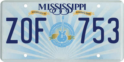 MS license plate ZOF753