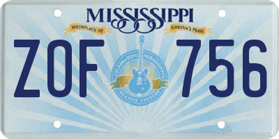 MS license plate ZOF756