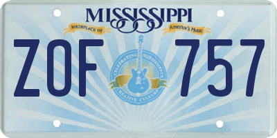 MS license plate ZOF757